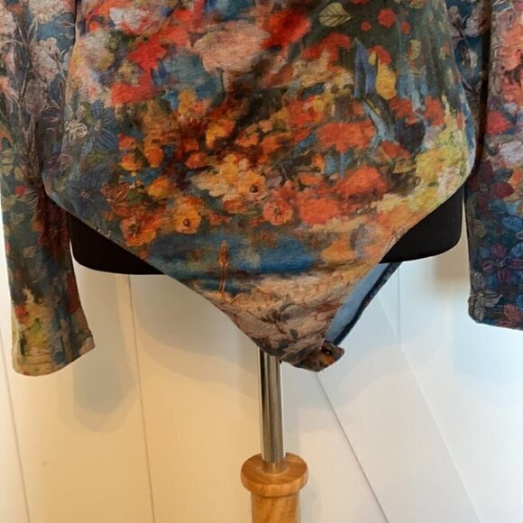 𝅺SMASH velvet floral abstract body suit fall winter colors sz m - Picture 9 of 12